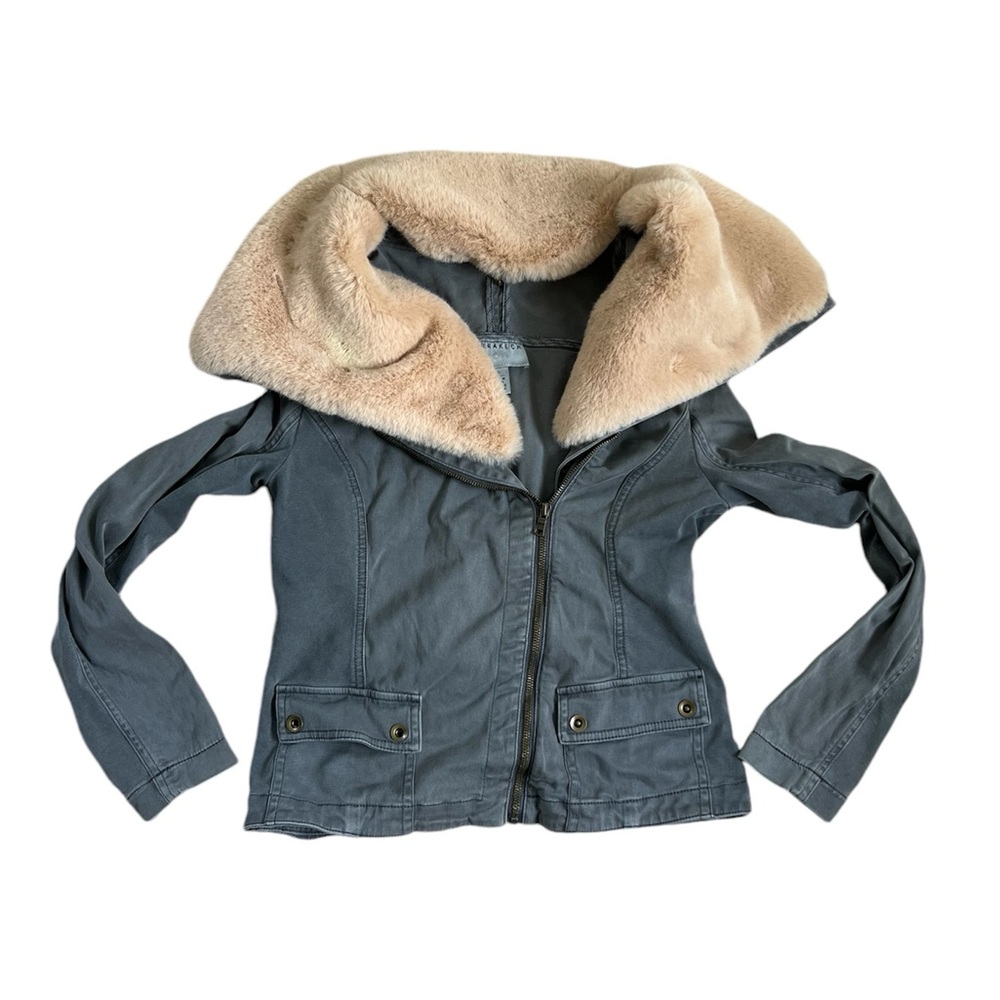 Anthropologie Gray Marrakech Faux Fur Collar Aviator Moto Jacket